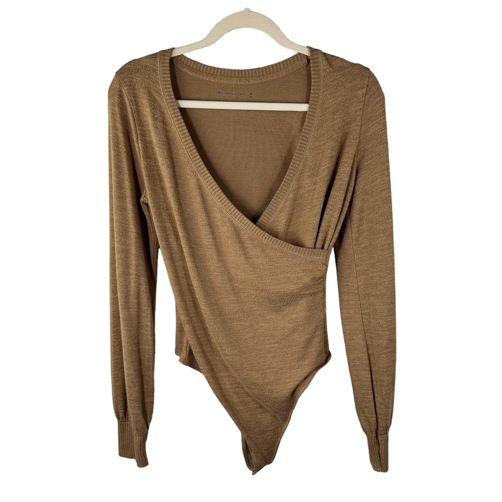 Abercrombie & Fitch A & F Cozy Thong Bodysuit Wrap Medium Tan Nude Neutral